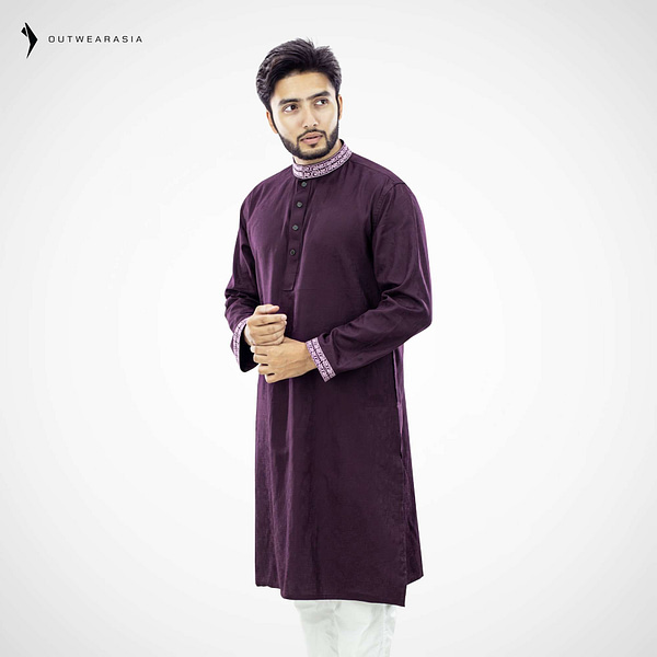 Outwear Men's Exclusive Embroidered Cotton Panjabi- D29