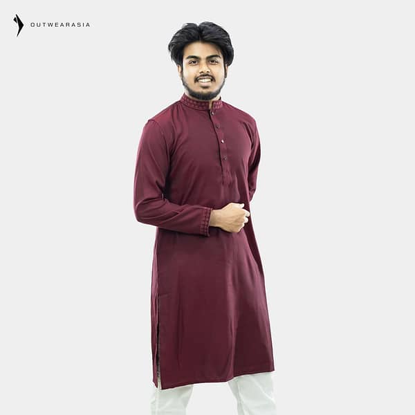 Outwear Men's Exclusive Embroidered Cotton Panjabi- D30