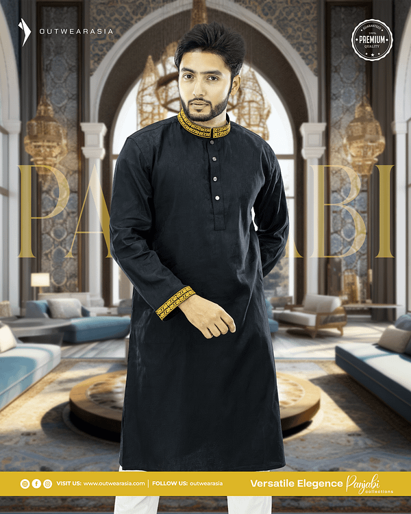 Outwear Men's Exclusive Embroidered Cotton Panjabi- D29